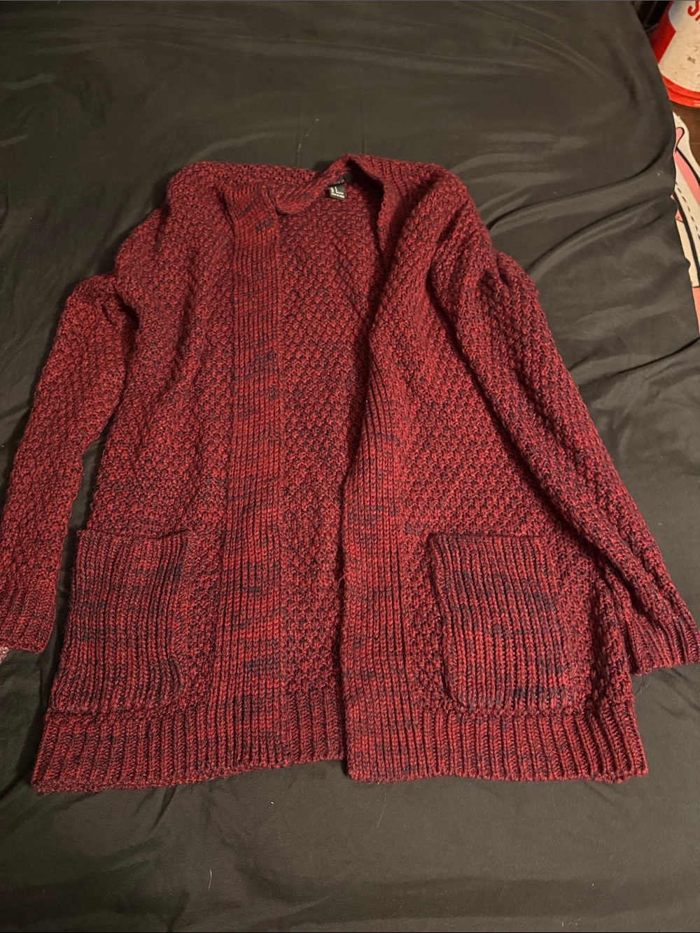 Men's Burgundy Knit Open Cardigan Sweater